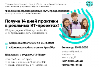 Красноярские школьники и студенты примут участие в интенсивных сессиях проекта  «Фабрика программирования. Путь профессионала»